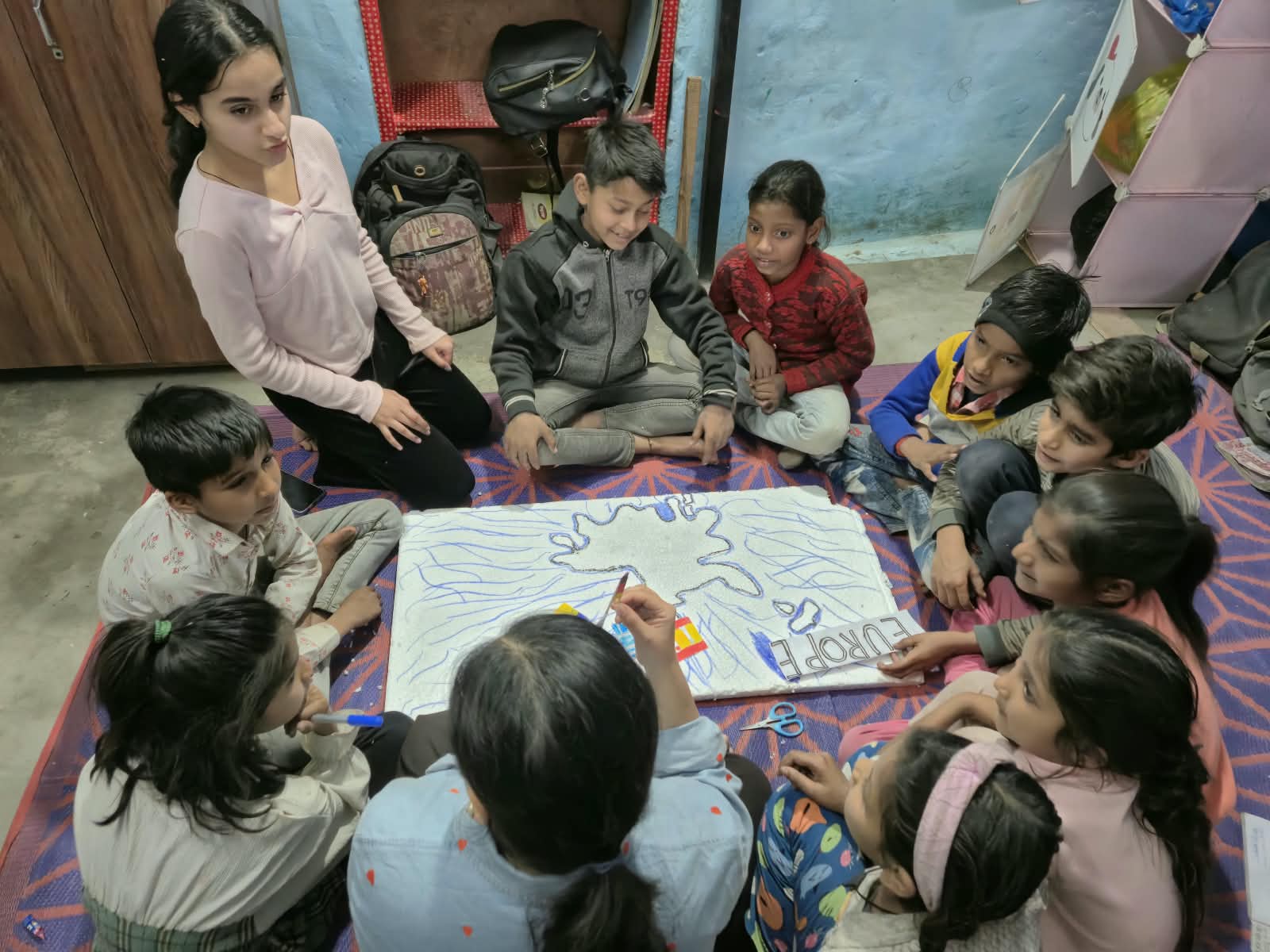 Children with their school kits